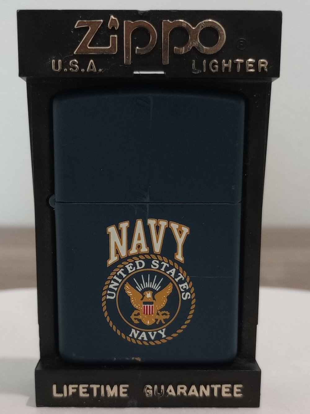 VINTAGE 90s ZIPPO UNITED STATES NAVY MATTE BLUE LIGHTER UNFIRED (NOS)